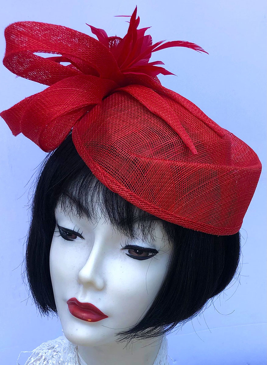 Red Pillbox Fascinator