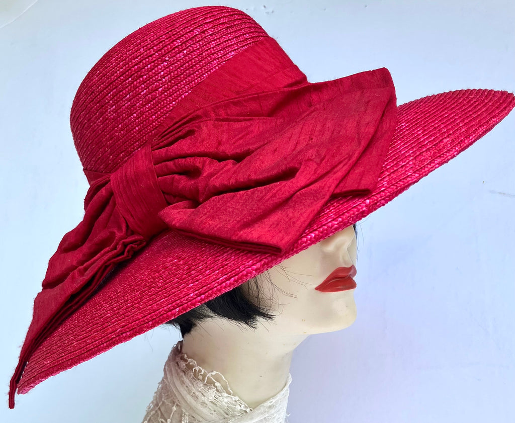 Red Milan 5" Brim/Shantung Bow