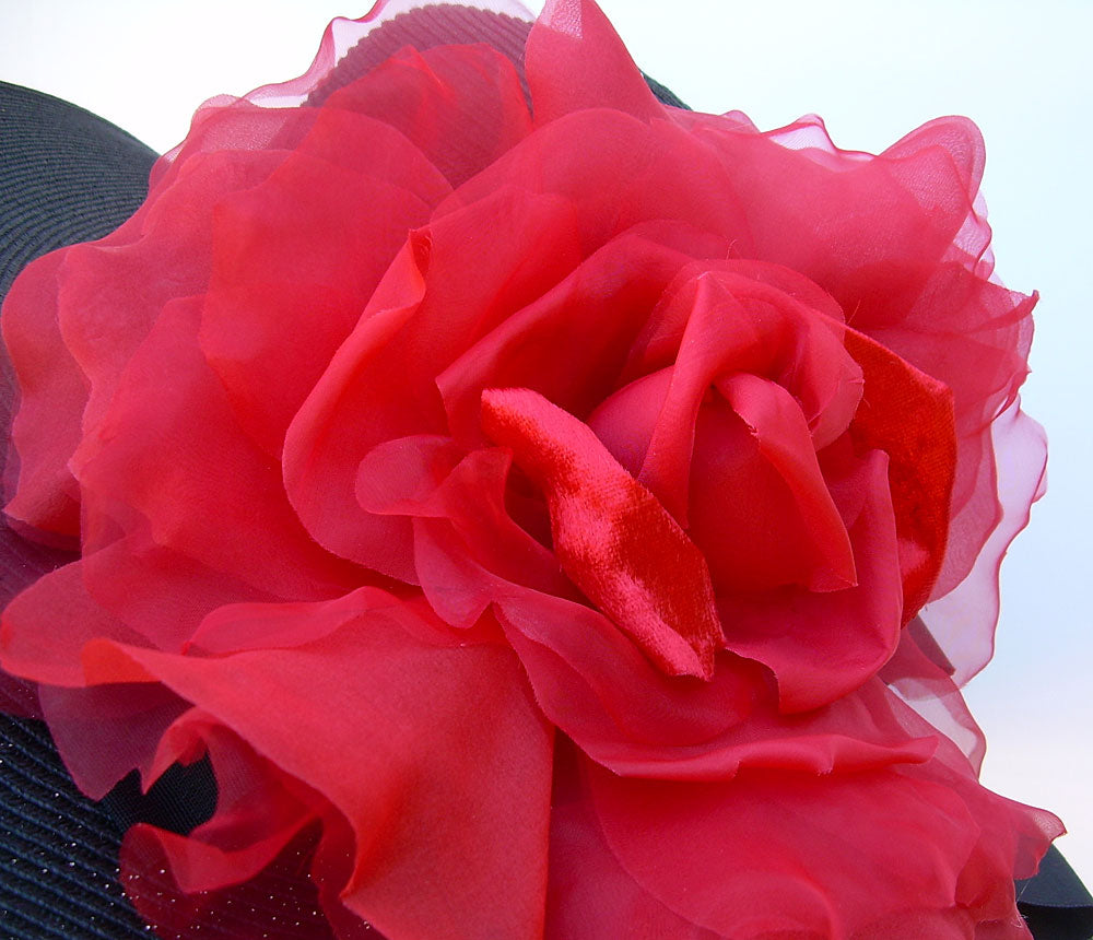 Red Large Brim Hat-Rose