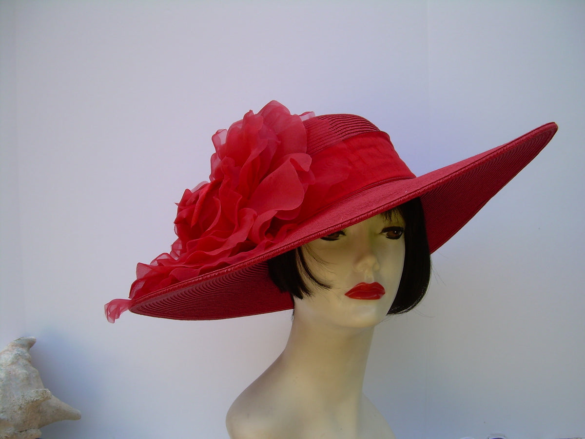 Red Large Brim Hat-Rose