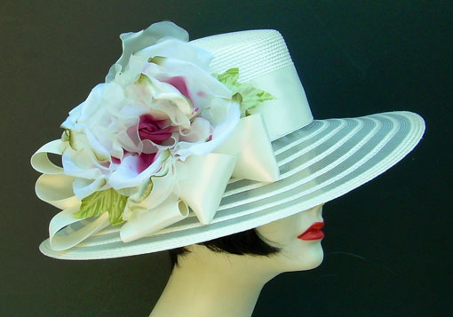 Ivory Sheer Dress Hat-Ivory Fuchsia Moss Rose