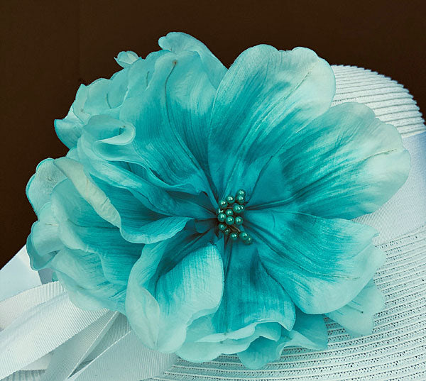 White Turquoise Flower Hat
