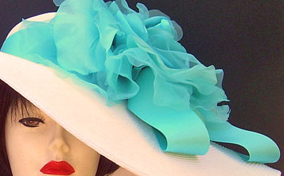 White Hat 5-6 Brim-Turquoise Rose