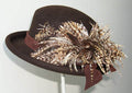 Brown Derby Hat- Variegated Feather