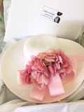 White 5-6 Brim Hat-Pink Hydrangea