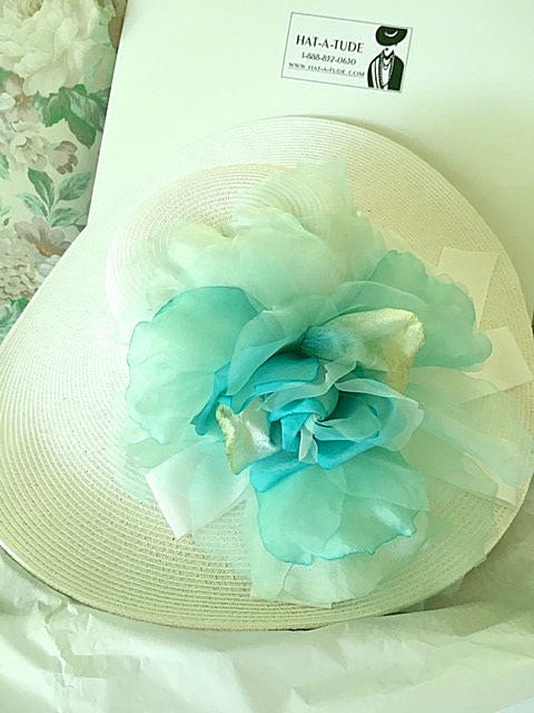 White 5 6 or 8 Brim-Aqua Rose