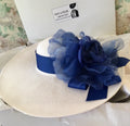 White Derby Hat-Blue Rose
