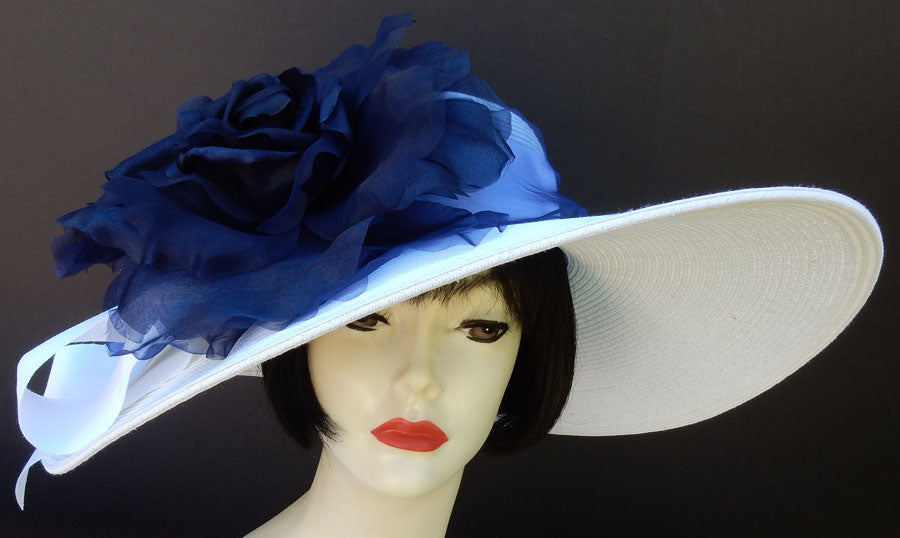 White 5-6 Brim-Navy Rose