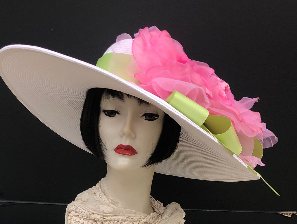 White Lime Pink Derby Hat