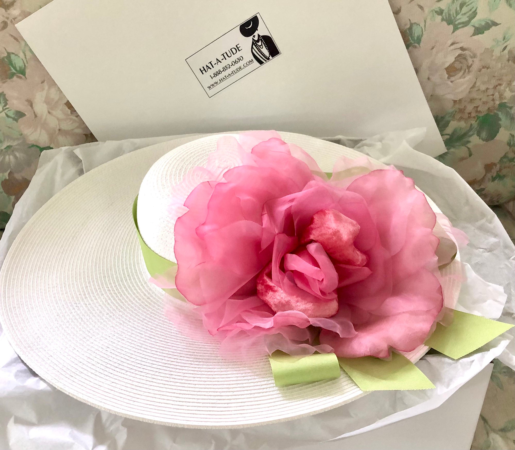 White Lime Pink Derby Hat