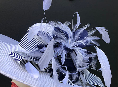 White-Navy Hat-Feather