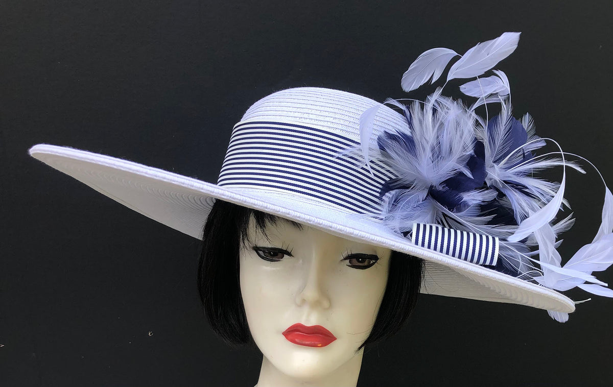White-Navy Hat-Feather