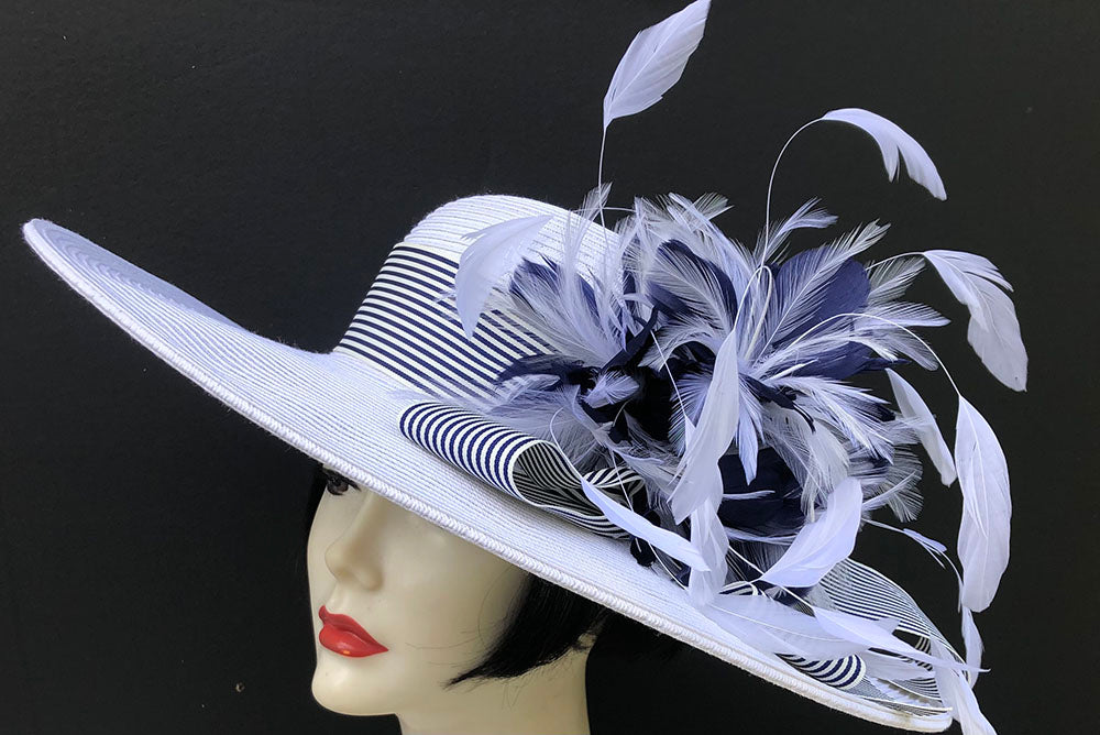 White-Navy Hat-Feather