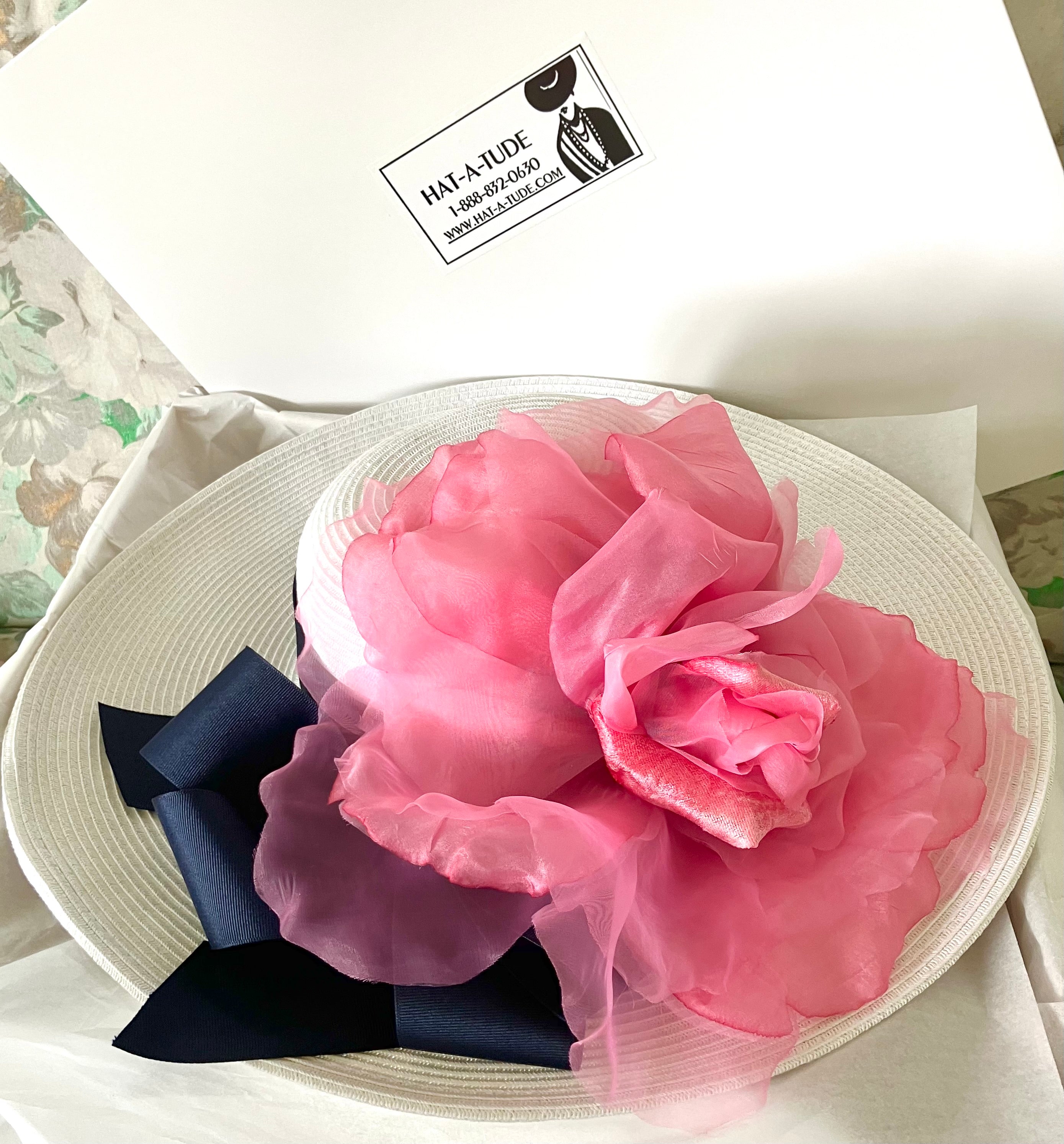 White Navy Pink Derby Hat