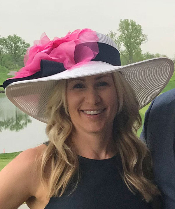 White Navy Pink Derby Hat
