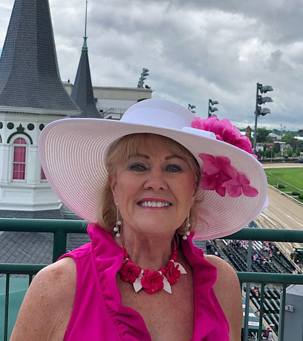 White 5-6 Brim Hat-Pink Hydrangea