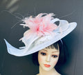 White Profile Fascinator-Pink Feather