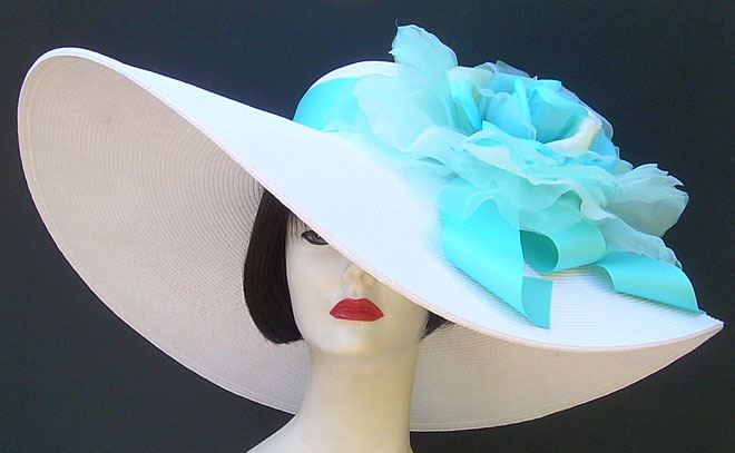 White 5 6 or 8 Brim-Aqua Rose