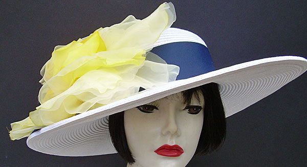 White Hat 5-6 Brim-Navy-Yellow Rose