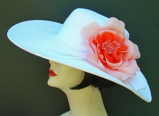 Ivory Hat 5-6 Brim-Coral Rose