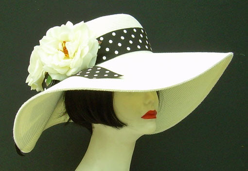 Ivory Hat 5-6 Brim/ Brown Dot