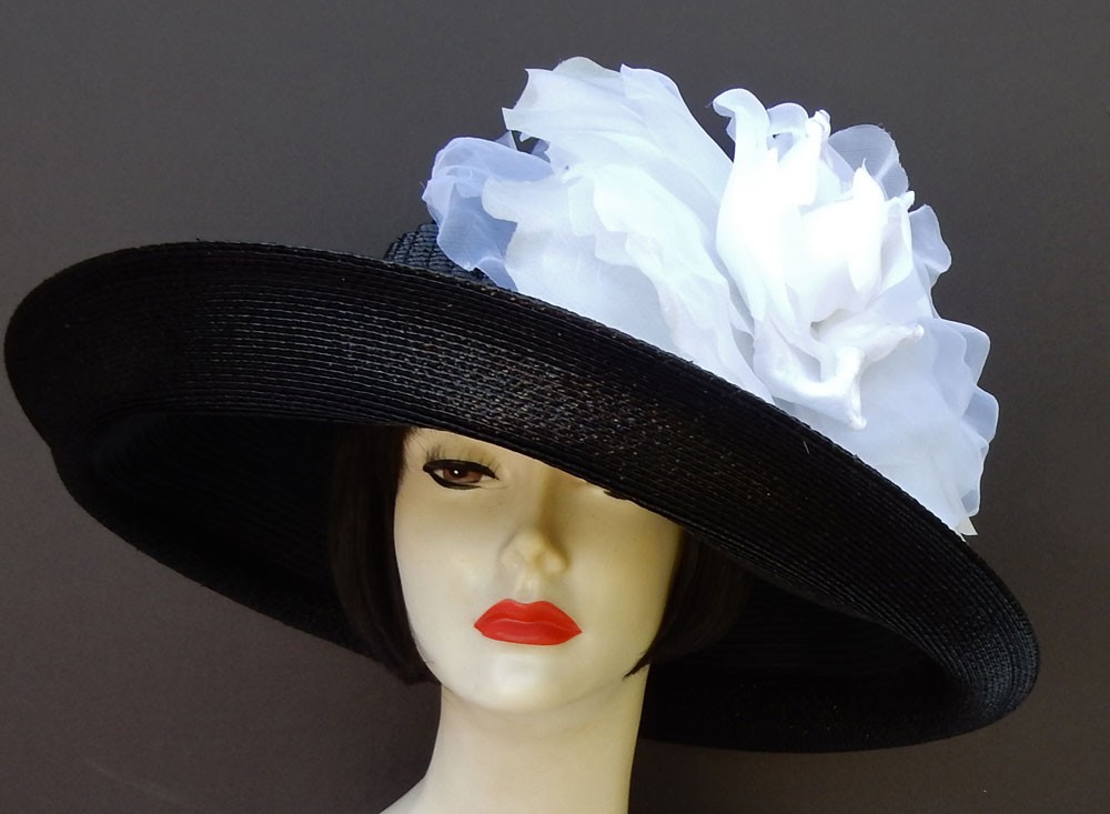 Black Designer Hat-White Rose