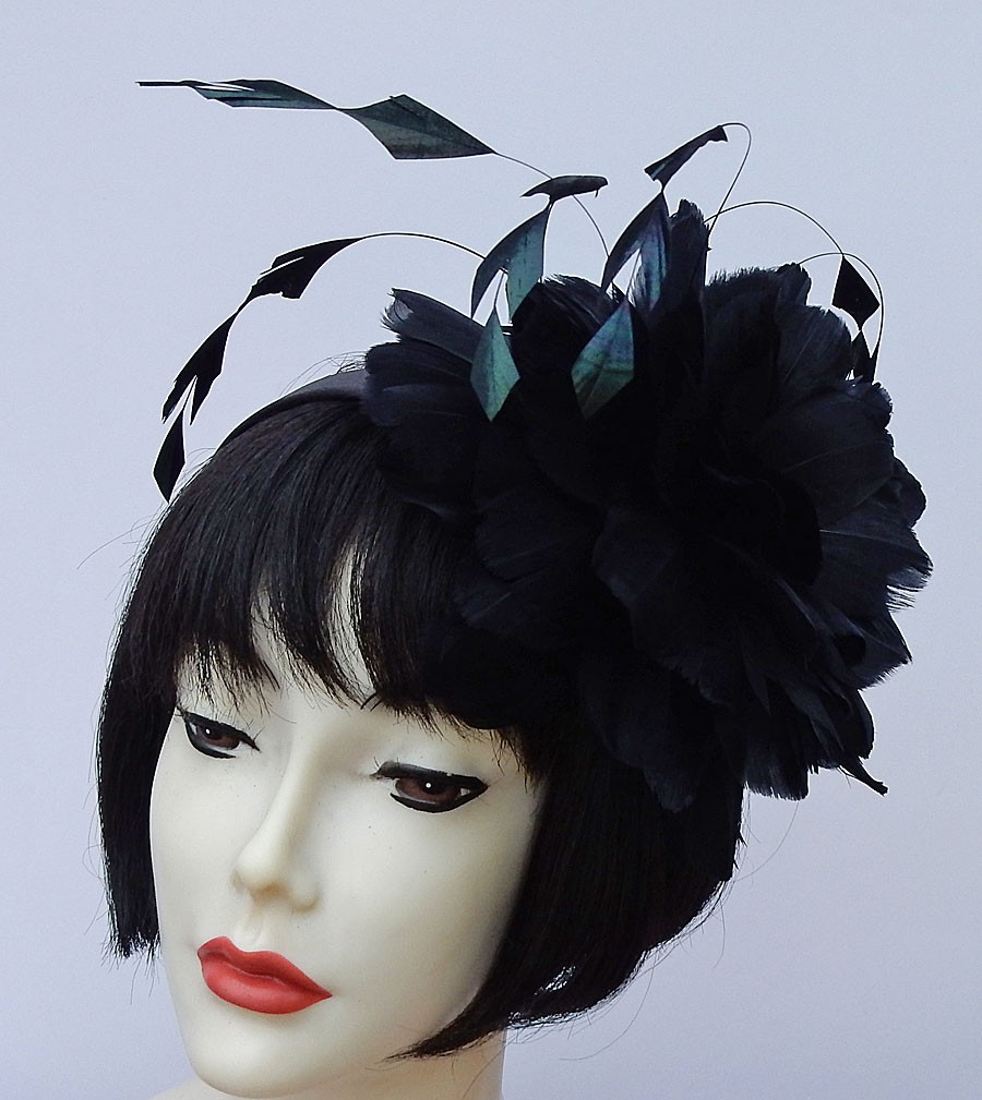 Black Fascinator-Feathers