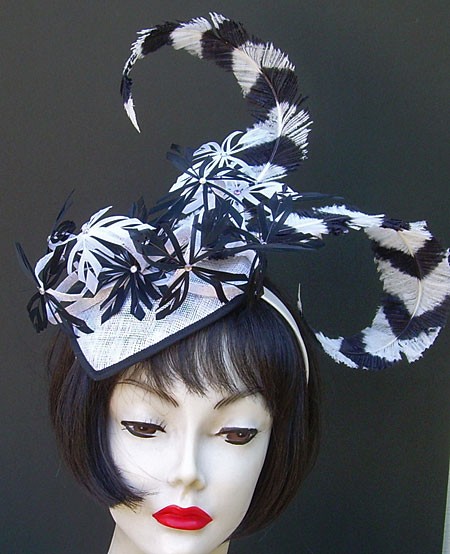 White/Black Sculpted Feather Fascinator