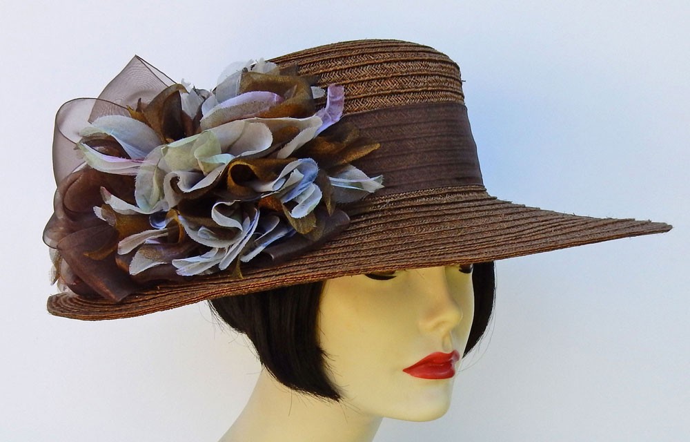 Brown Sheer Dress Hat-Flower