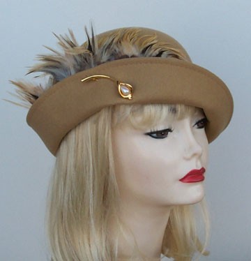 Camel Cloche/ Tan Feathers