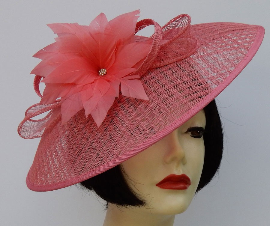 Coral Feather Flower Fascinator