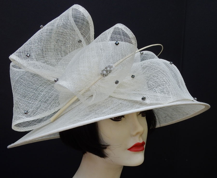 Ivory Dress Derby Hat-Rhinestone