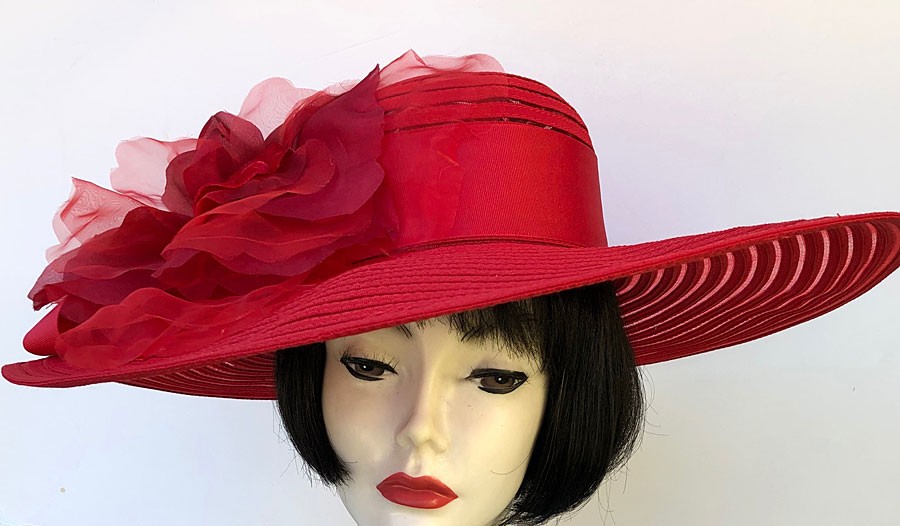 Red Large Brim Hat-Rose