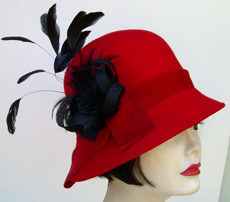 Red Cloche/ Black Feather