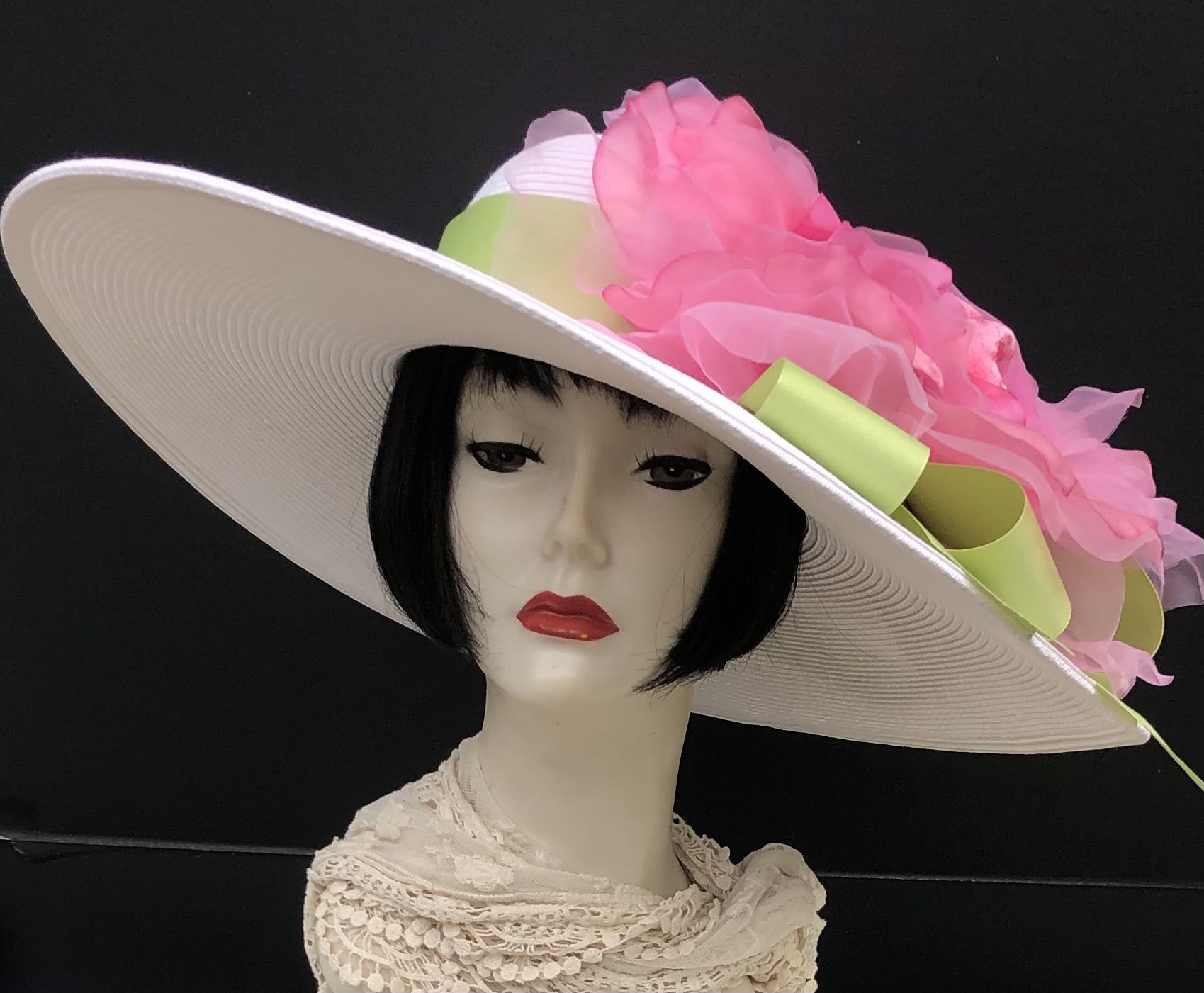 White Lime Pink Derby Hat