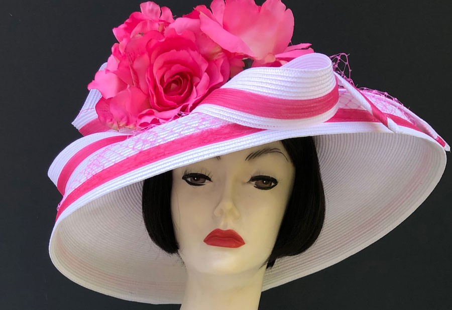 White Pink Dress Derby Hat 