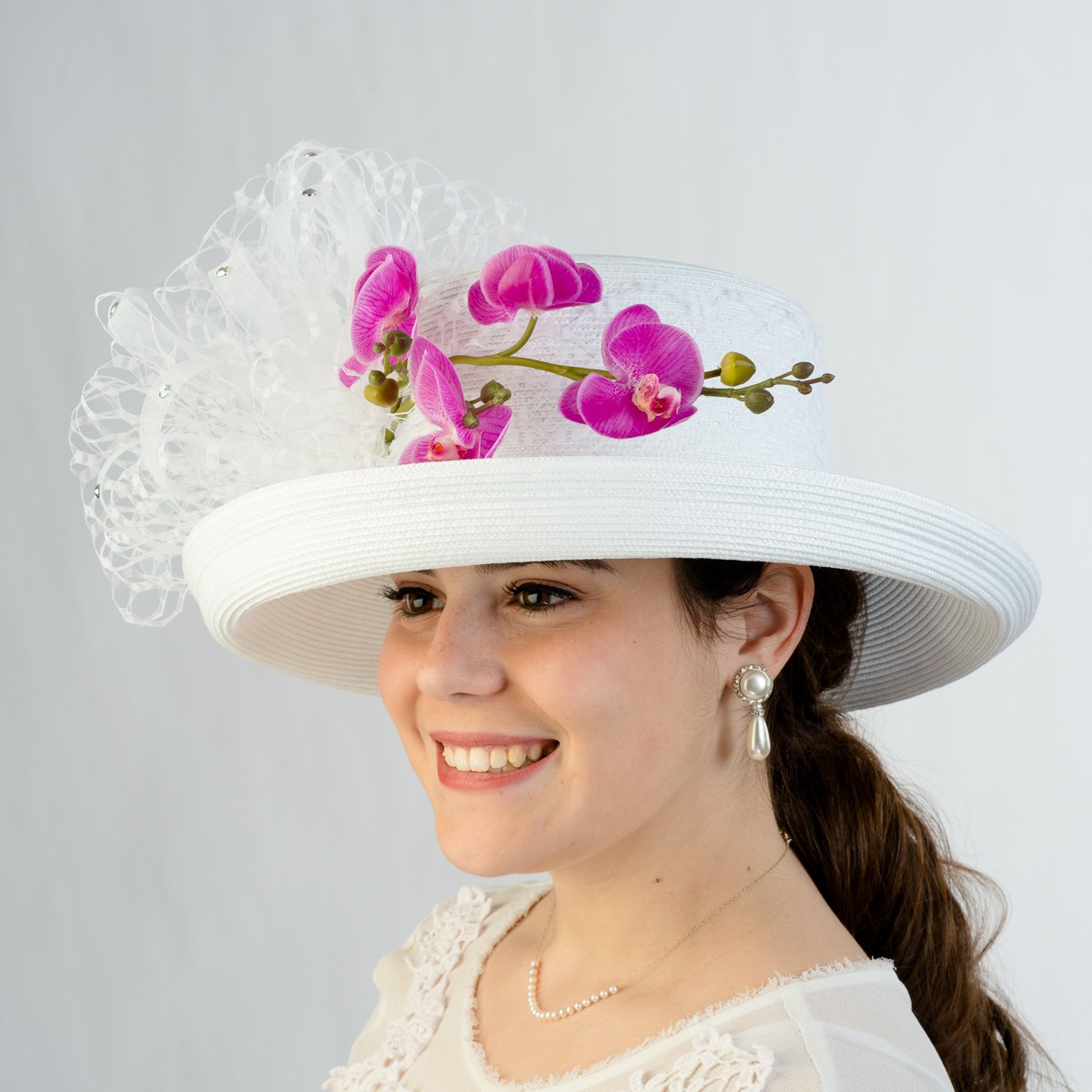 White-Orchid Pink Dress Hat