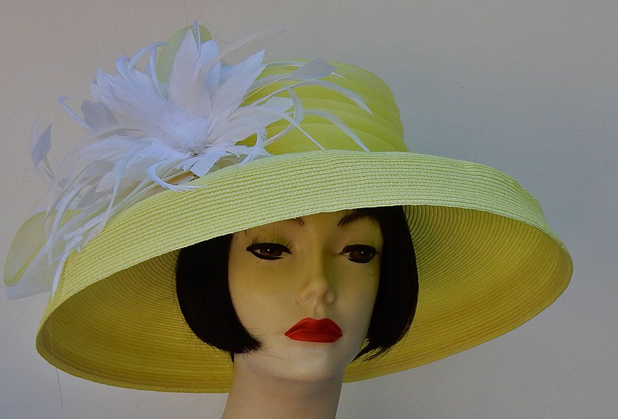 Yellow-White Large Dress Hat