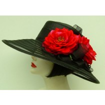 Black Sheer 5" Brim / Red Roses