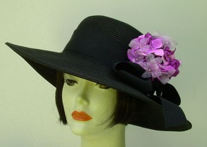 Black 4" Brim Picture Hat/Lavender Hydrangea