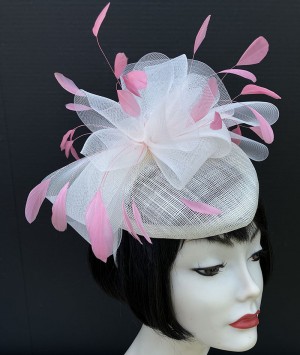 Ivory Fascinator-Pink Feathers