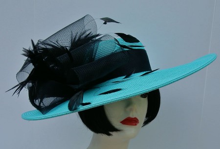 Aqua Derby Hat-Black Feather