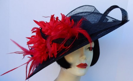 Black Fascinator-Red Feather