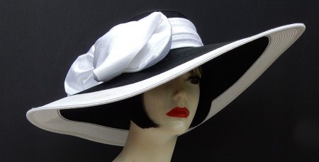 Black-White Derby Hat-White Bow