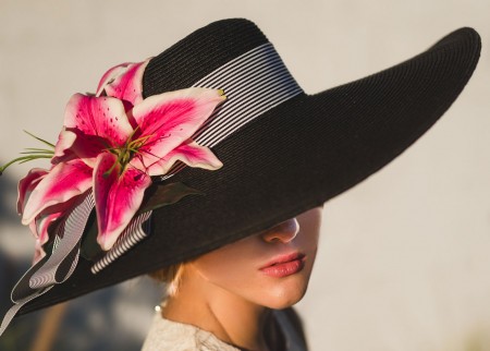 Black - Pink Lily Derby Hat