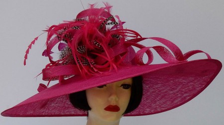 Fuchsia Pink Derby Hat-Feather