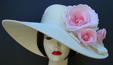 Ivory Hat 5-6 Brim-Peach-Pink Rose