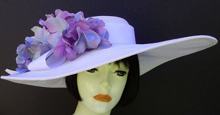 White 5-6 Brim Hat-Lavender Hydrangea