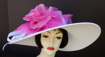 White Hat 5-6 Brim-Pink Rose