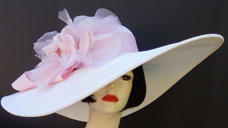 White 5-6 Brim Hat-Pale Pink Rose